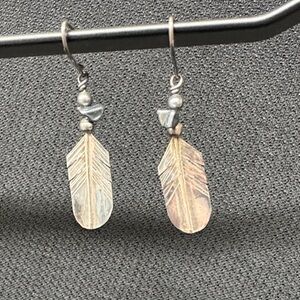 Silver and hematite Feather Earrings